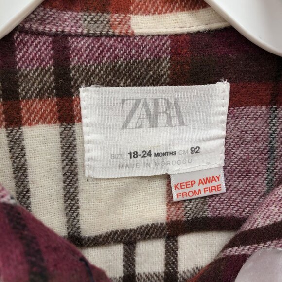 Zara Baby 18-24M Plaid Shacket Wool Blend Burgundy Shirt Jacket Fall Autumn - Picture 4 of 5